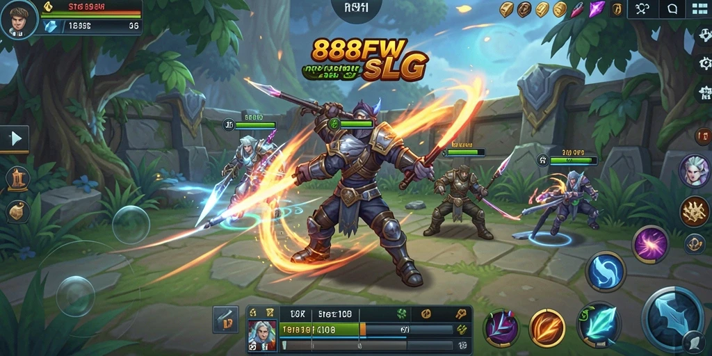 Screenshot gameplay 888FW menampilkan aksi pertempuran SLG yang intens.