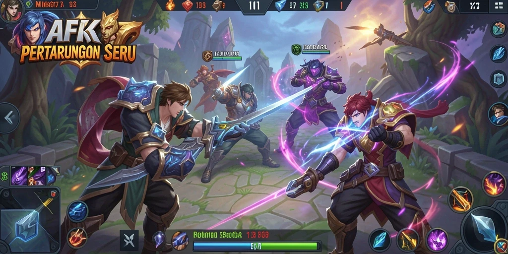 Tampilan gameplay seru dalam AFK77 yang menggambarkan momen pertarungan mendebarkan.