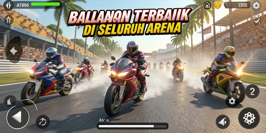 Tampilan gameplay seru dari AT866 saat balapan motor.