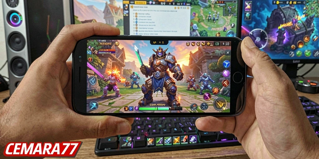 Tampilan screenshot CEMARA77 yang menunjukkan pertempuran seru dalam MMORPG.