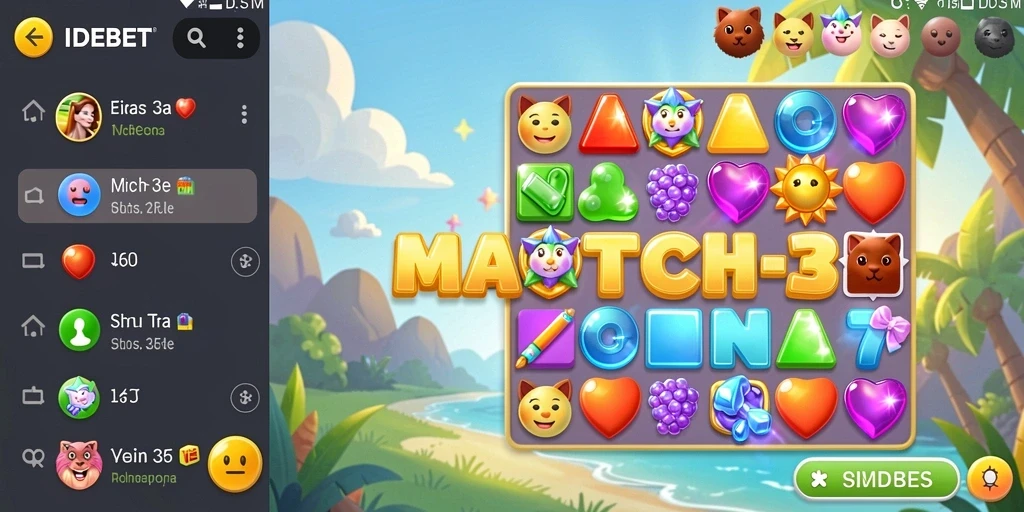 Screenshot permainan IDEBET menampilkan gameplay seru Match-3.