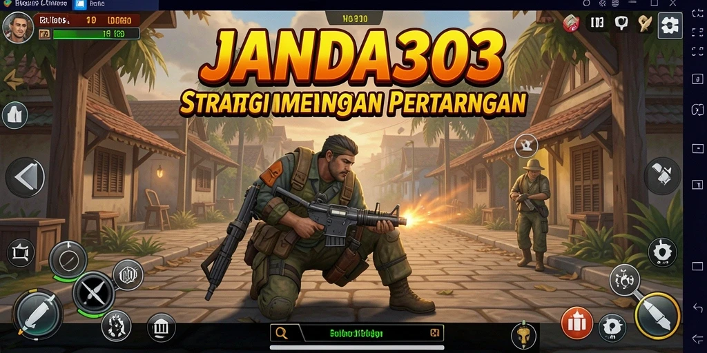 Screenshot gameplay JANDA303 menampilkan pertarungan strategis yang mendebarkan.