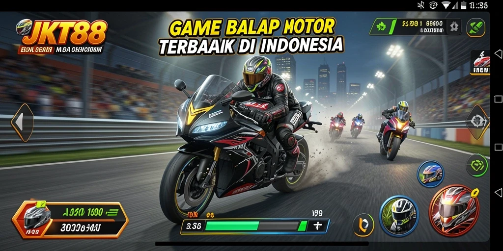 Tampilan gameplay menegangkan dari JKT88 saat balapan motor.