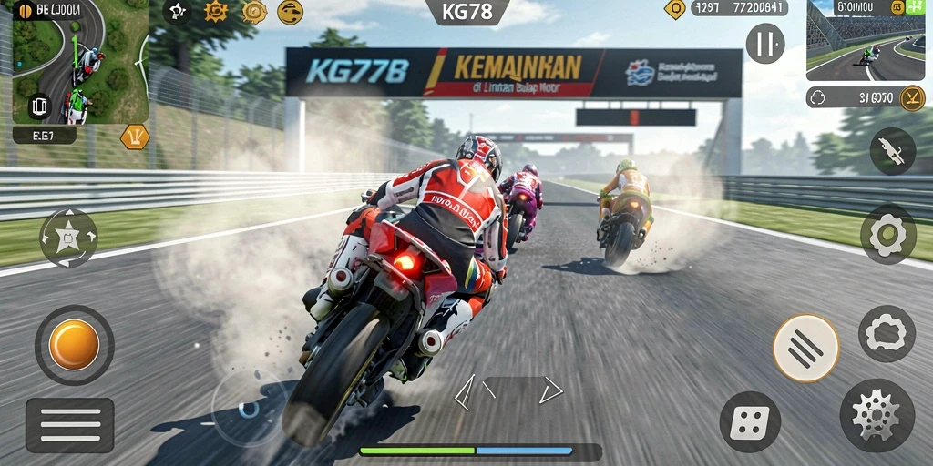 Gameplay mendebarkan di lintasan balap motor KG778.