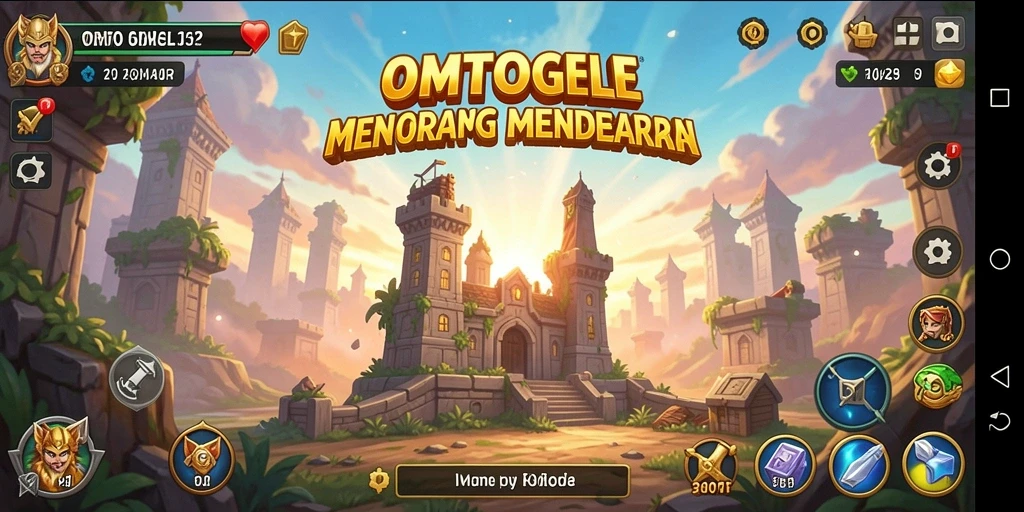 Tangkapan layar gameplay OMTOGEL yang menunjukkan pertarungan Tower Defense yang intens.