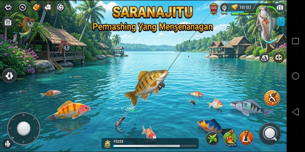 Tampilan screenshot SARANAJITU dengan gameplay memancing yang seru.