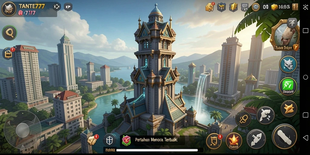 Screenshot utama TANTE777 menampilkan aksi seru dalam gameplay Tower Defense.